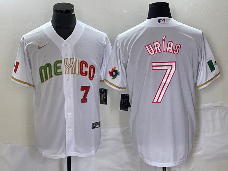 Men 2023 World Cub Mexico #7 Urias White Nike MLB Jersey style 17